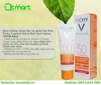 Kem chống nắng bảo vệ, giảm lão hóa Vichy Capital Soleil 3in1 Anti-Aging SPF50 50ml