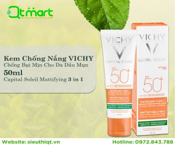 Kem Chống Nắng Vichy Capital Soleil Mattifying 3 in 1 SPF 50 – 50ml - da dầu